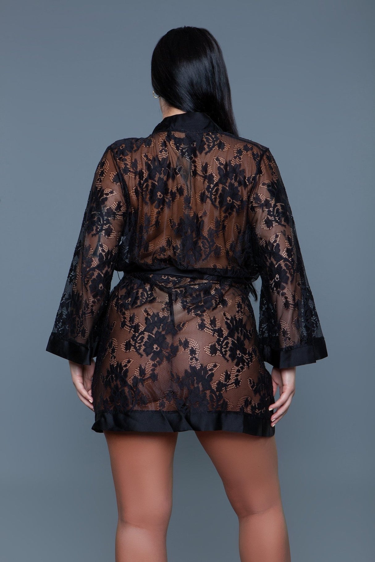 BeWicked Women's Delia Robe Floral Lace Robe with Satin Trimming 2275