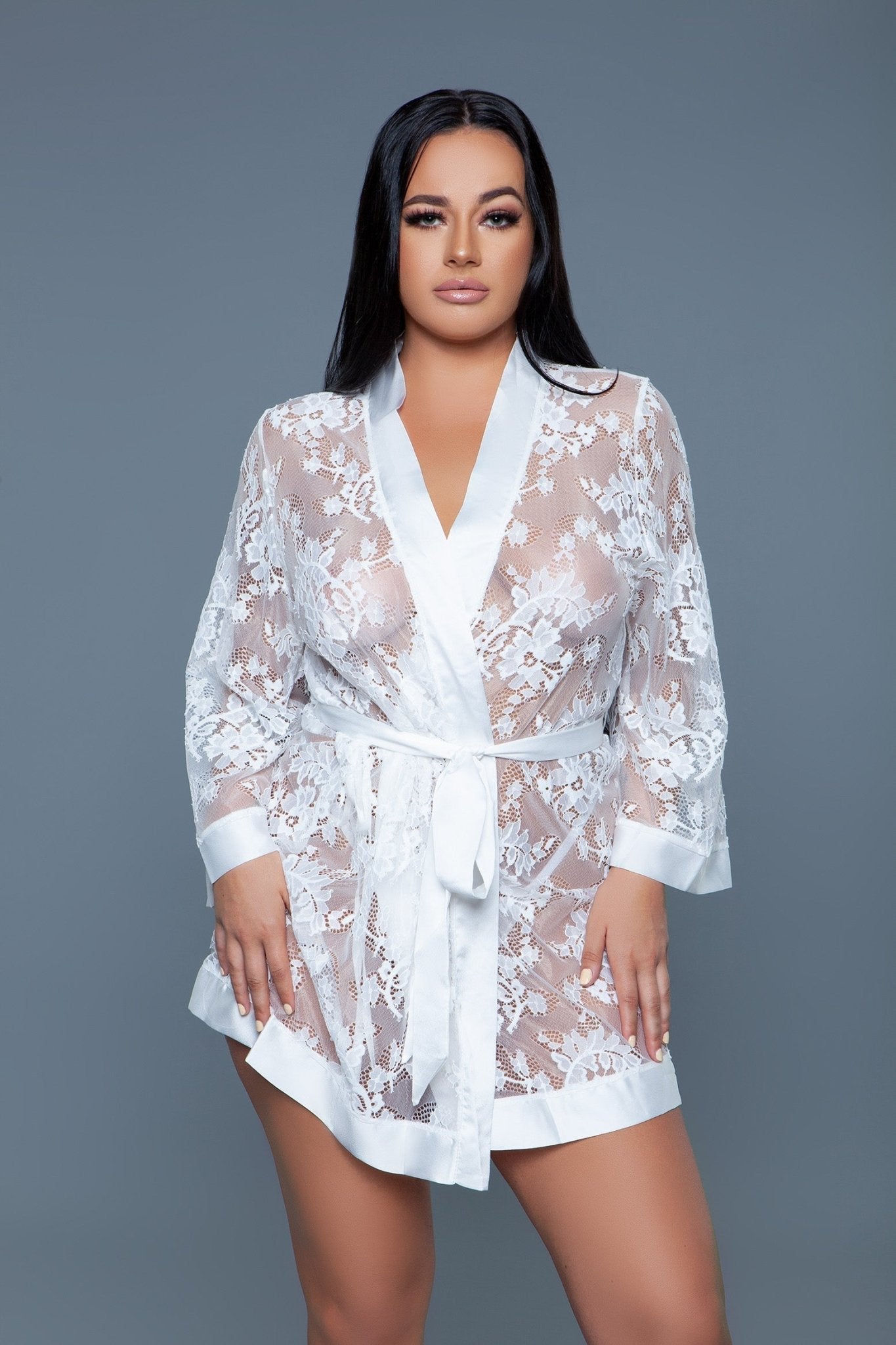 BeWicked Women's Delia Robe Floral Lace Robe with Satin Trimming 2275