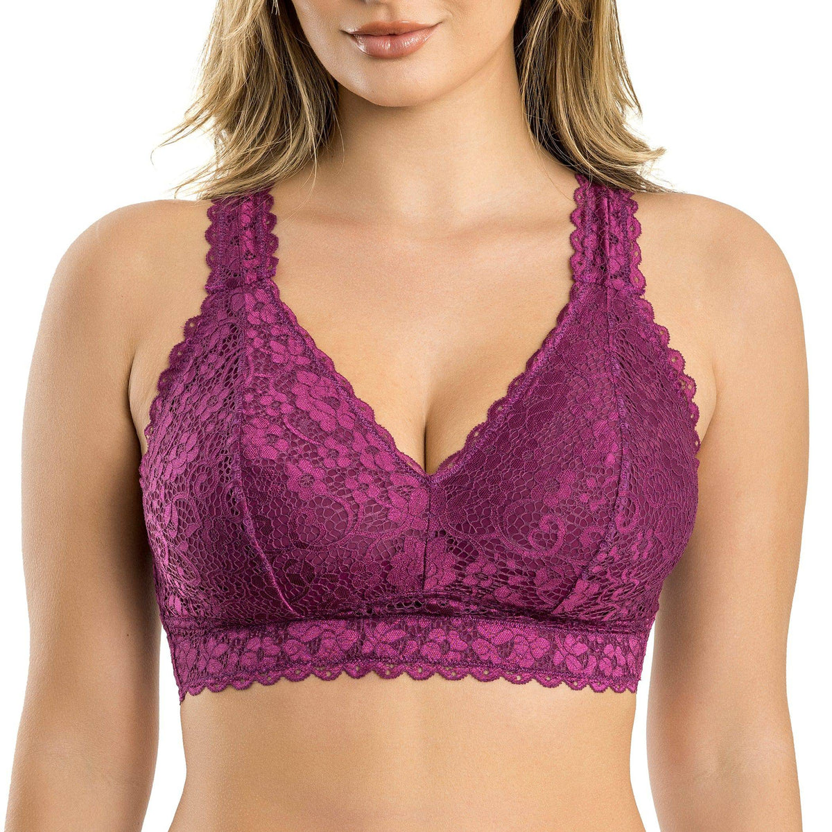 Blackberry full bust wire-free convertible racerback lace bralette by Parfait