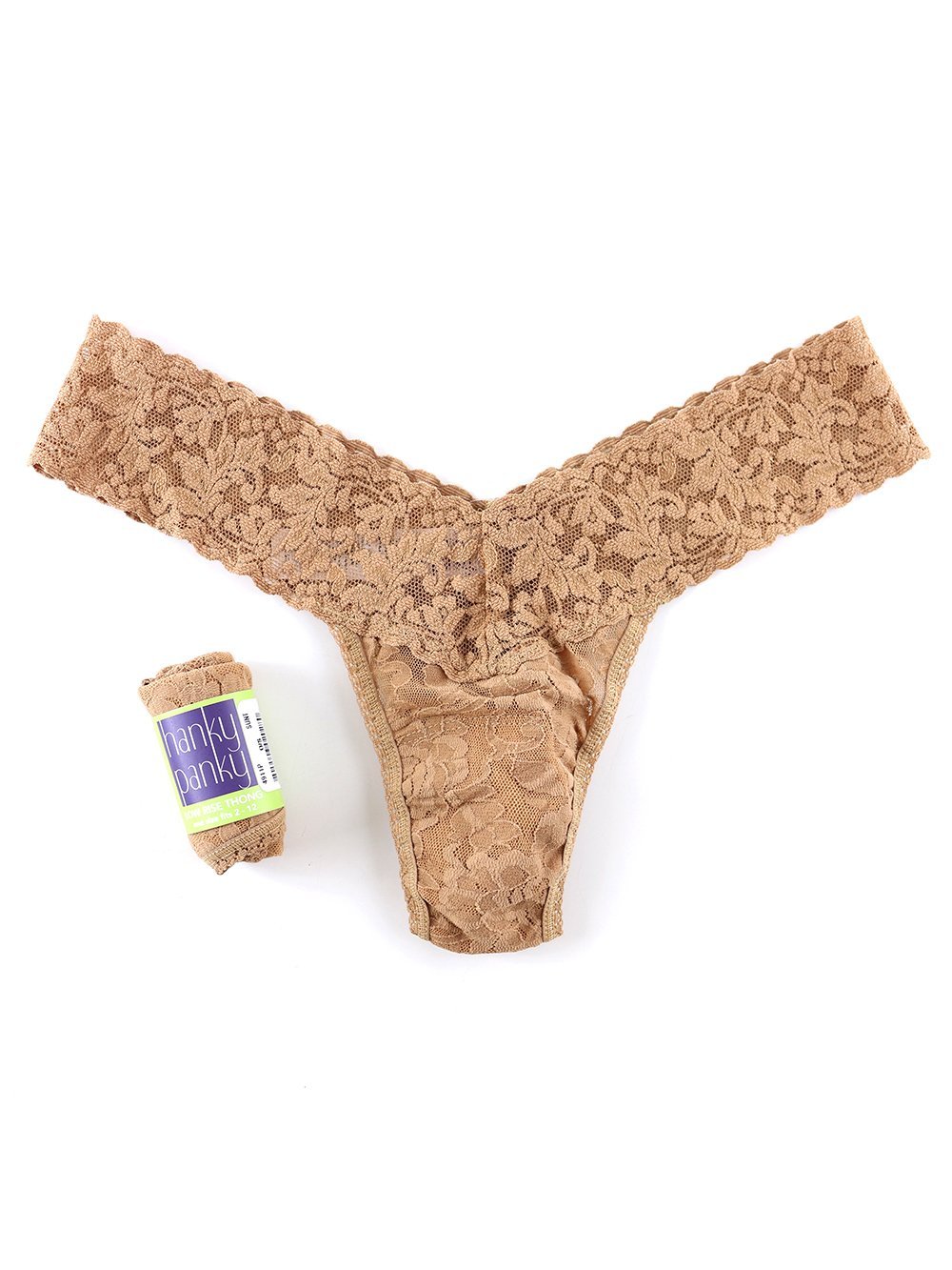 Hanky Panky Thong Sun Tan / One Size Rolled Signature Lace Original Rise Thong