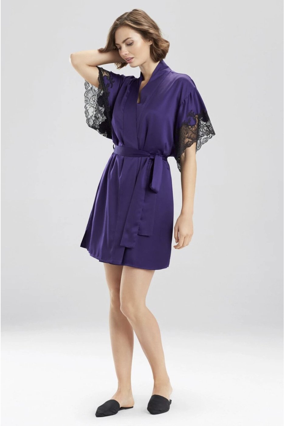 Natori Robes S / Purple/Black Natori Plume Kimono Robe