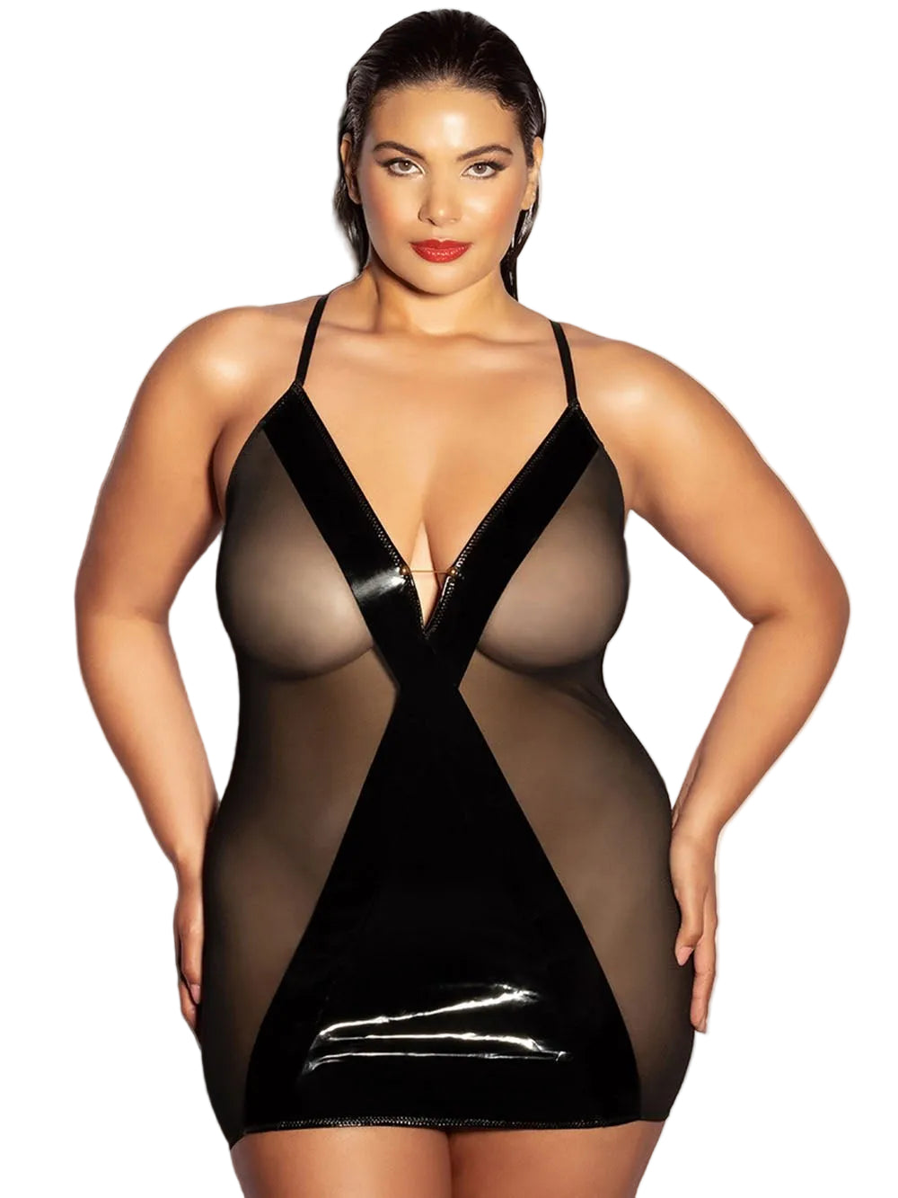 Oh La La Cheri Plus Size Babydoll Black / 1X/2X Fetish Curvy Finesse Sheer Babydoll Dress