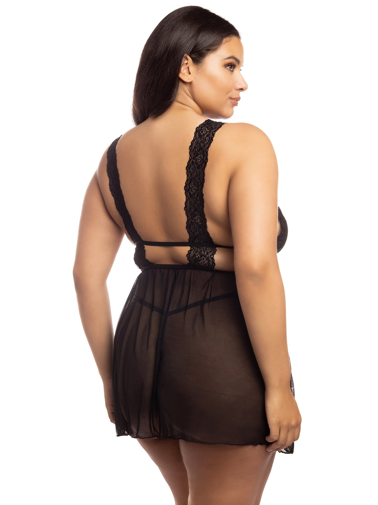 Curvy Nora Lace and Sheer Babydoll