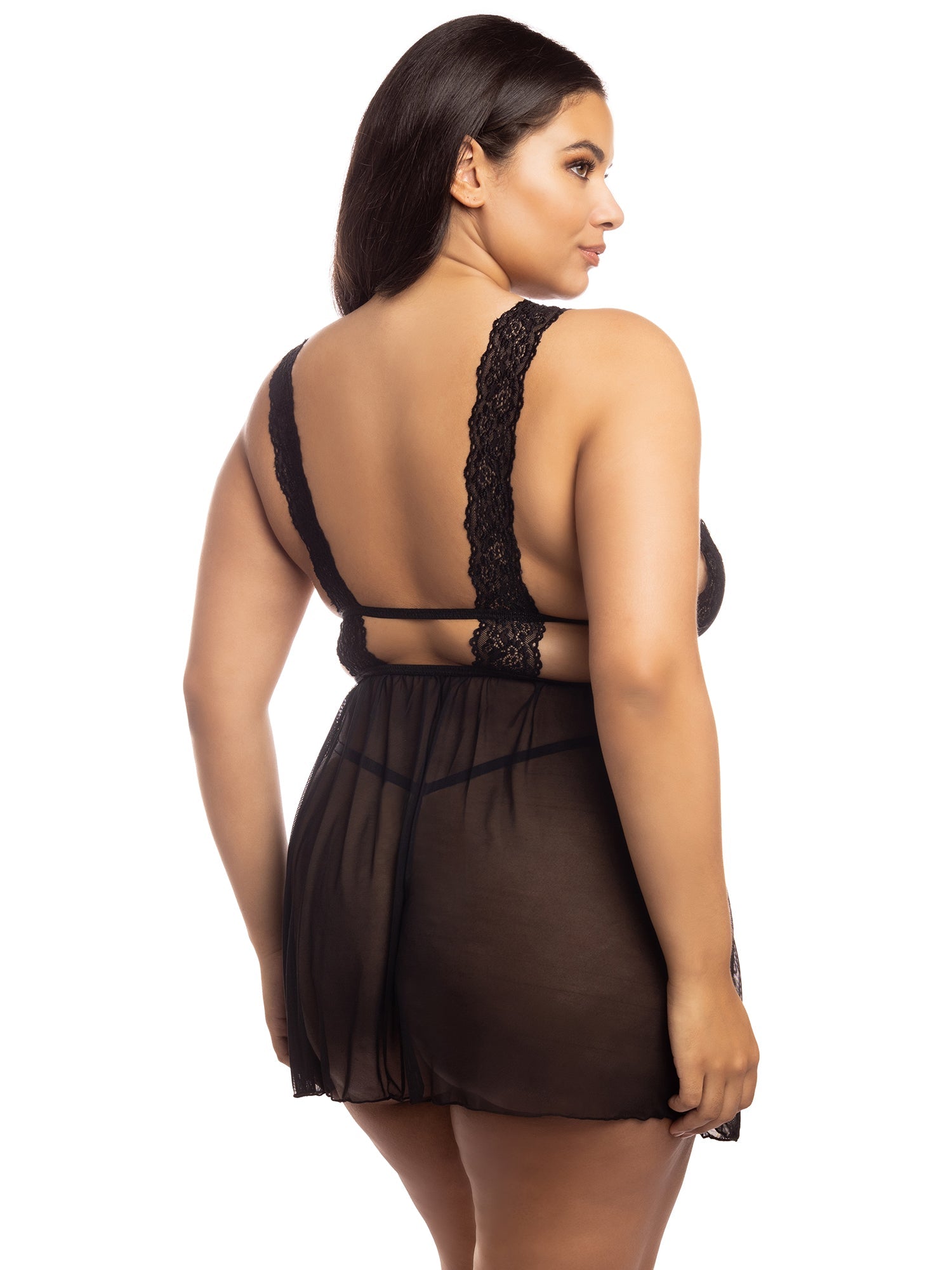 Curvy Nora Lace and Sheer Babydoll