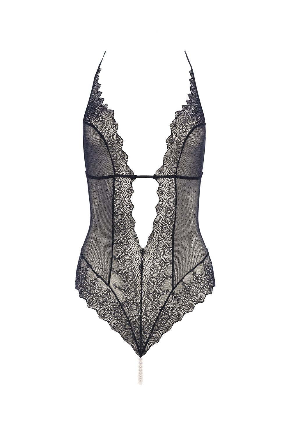 Bracli Geneva sheer pearl thong bodysuit, front view