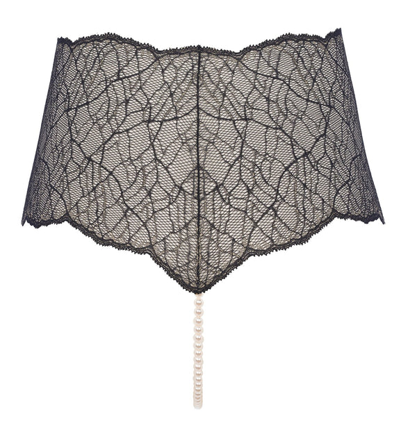 Black high-waist panty with single pearl string - Sydney panty