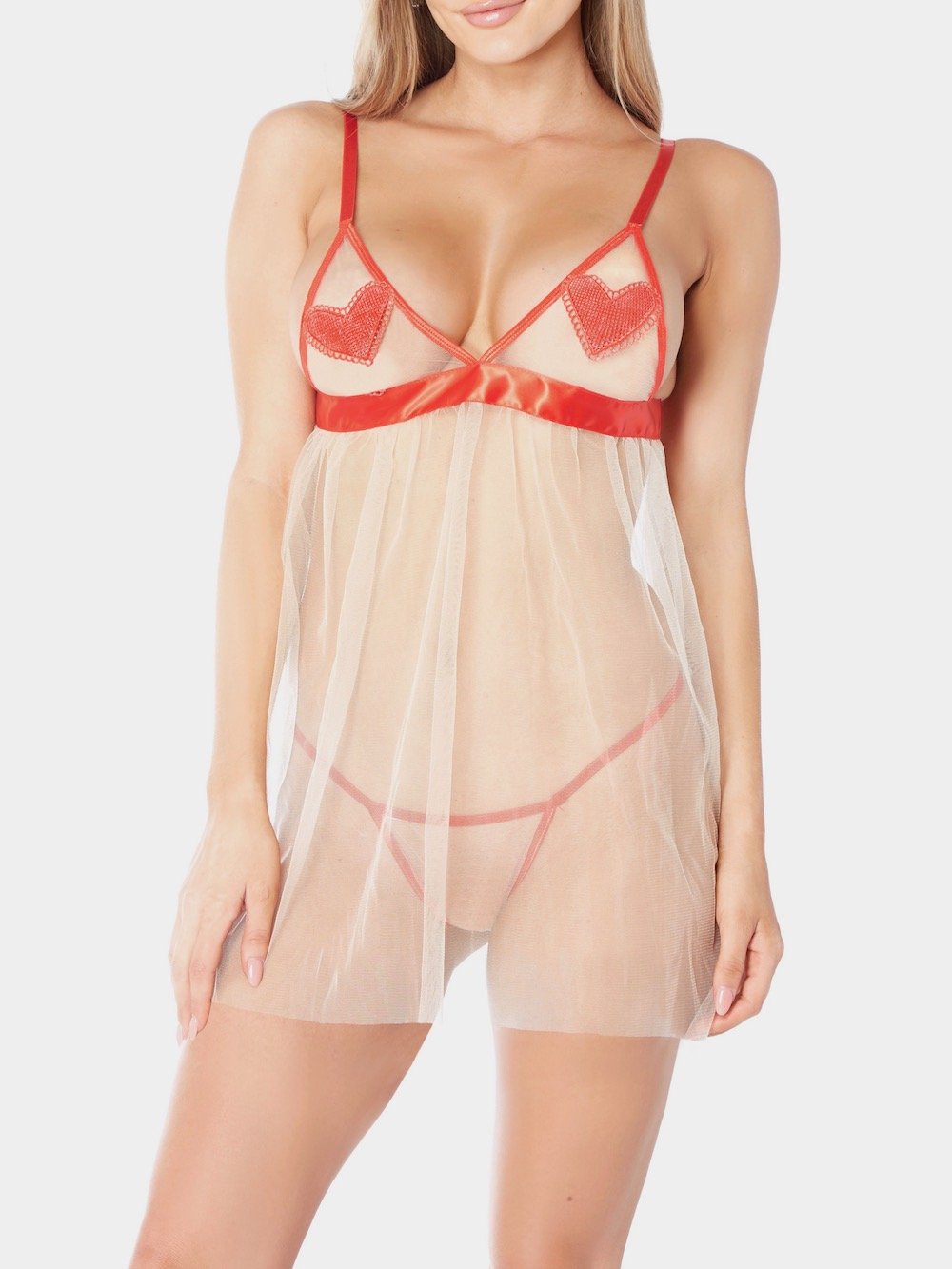 Soft Cup Mesh Babydoll G String Set