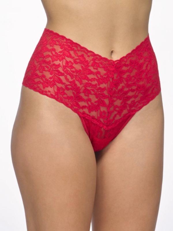 Hanky Panky Panties ONE SIZE / Red Retro High Waisted Sheer Lace Thong Panties