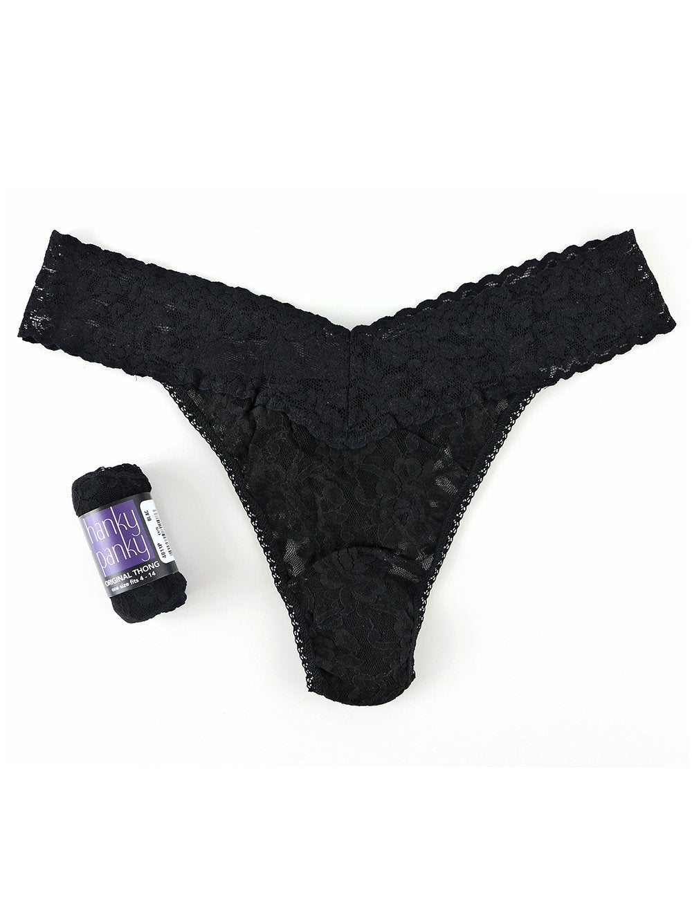 Hanky Panky Thong Black / One Size Rolled Signature Lace Original Rise Thong