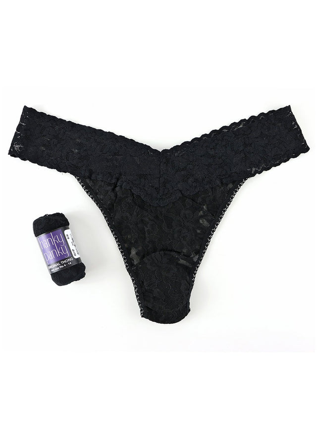 Hanky Panky Thong Black / One Size Rolled Signature Lace Original Rise Thong
