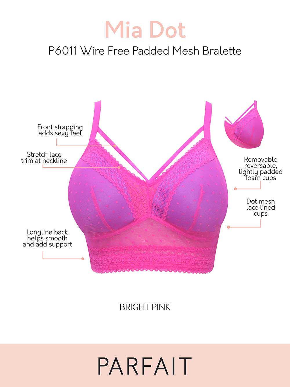 Parfait Bras Parfait Mia Dot Wire-free Padded Mesh Bralette - Bright Pink