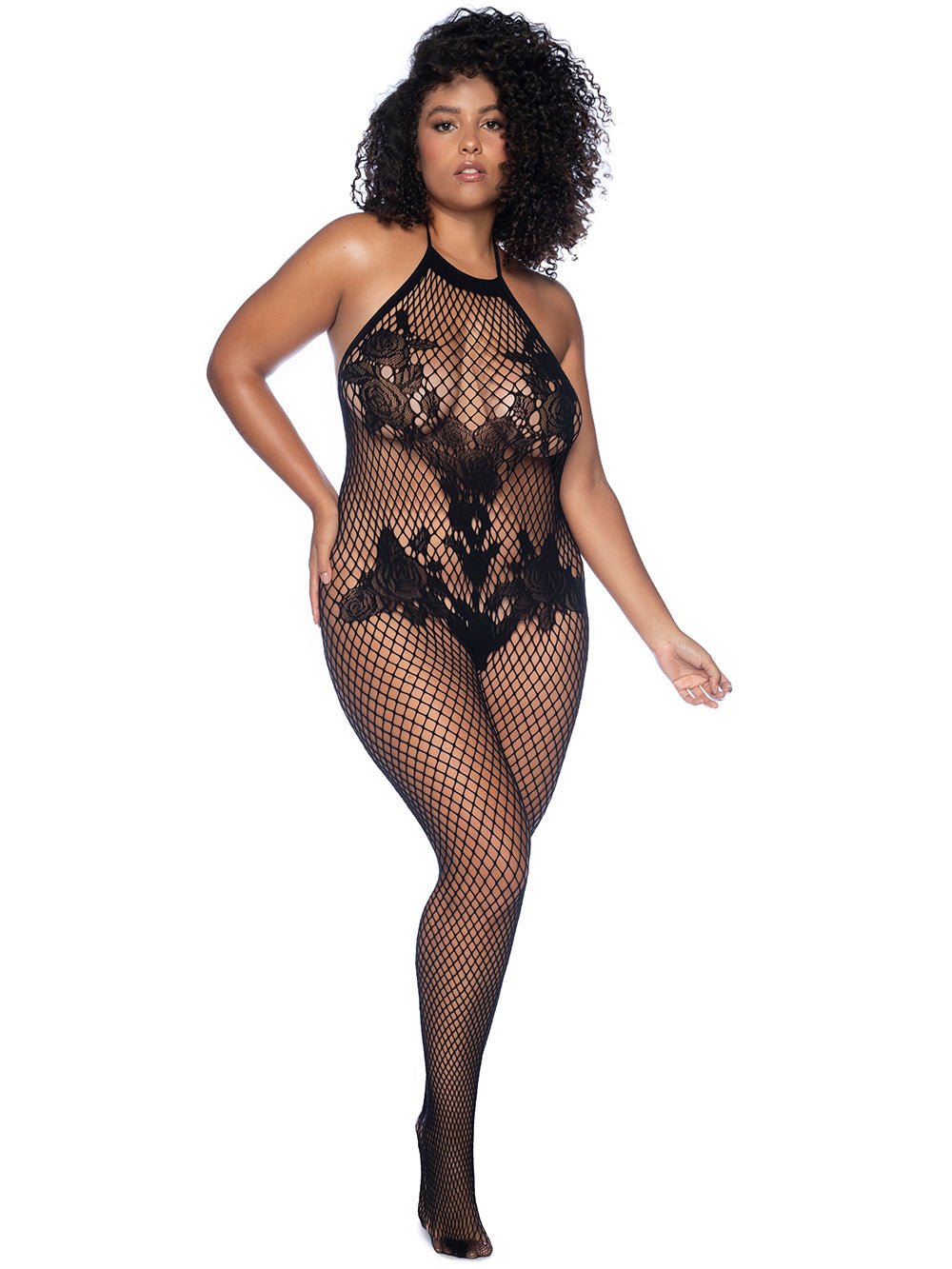 Women's Halter And Crotchless Floral Bodystocking Mapale 1116