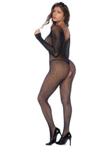 Women's Long Sleeve Fishnet Rhinestone Bodystocking Mapale 1131