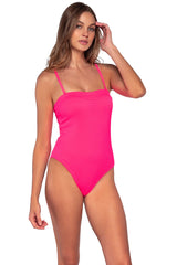 Side view of Sunsets Neon Pink Marion Maillot One Piece