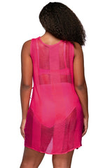 Back view of Sunsets Neon Pink Weekend Wrap Dress