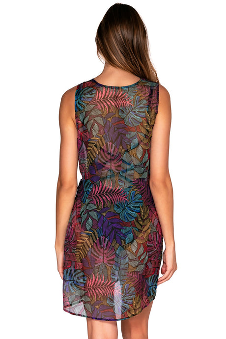 Back view of Sunsets Panama Palms Weekend Wrap Dress