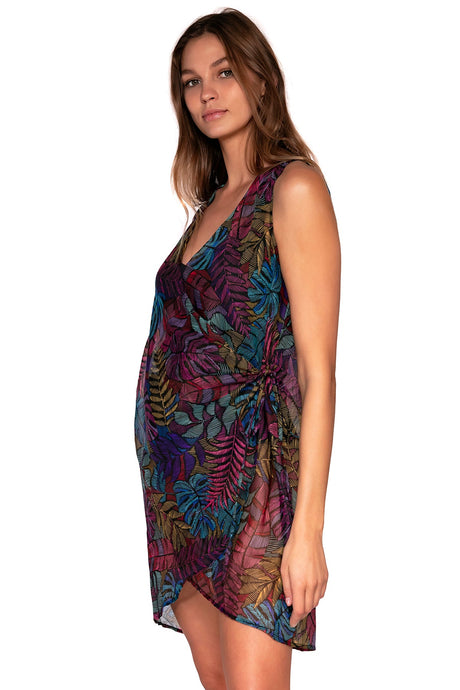 Side view of Sunsets Panama Palms Weekend Wrap Dress