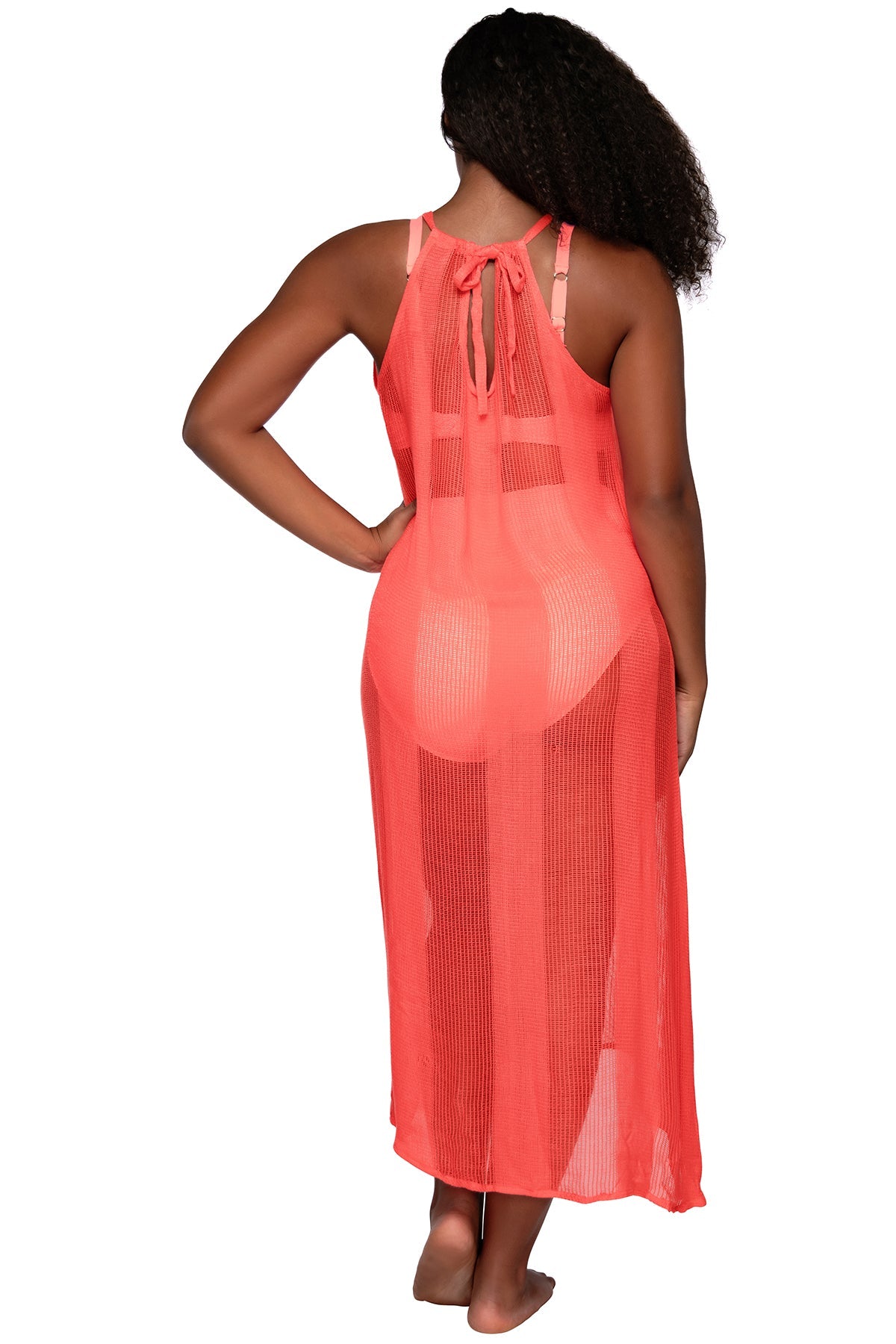 Back view of Sunsets Neon Coral Destination Dress