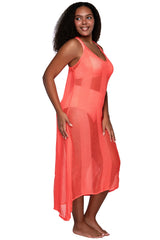 Side view of Sunsets Neon Coral Destination Dress