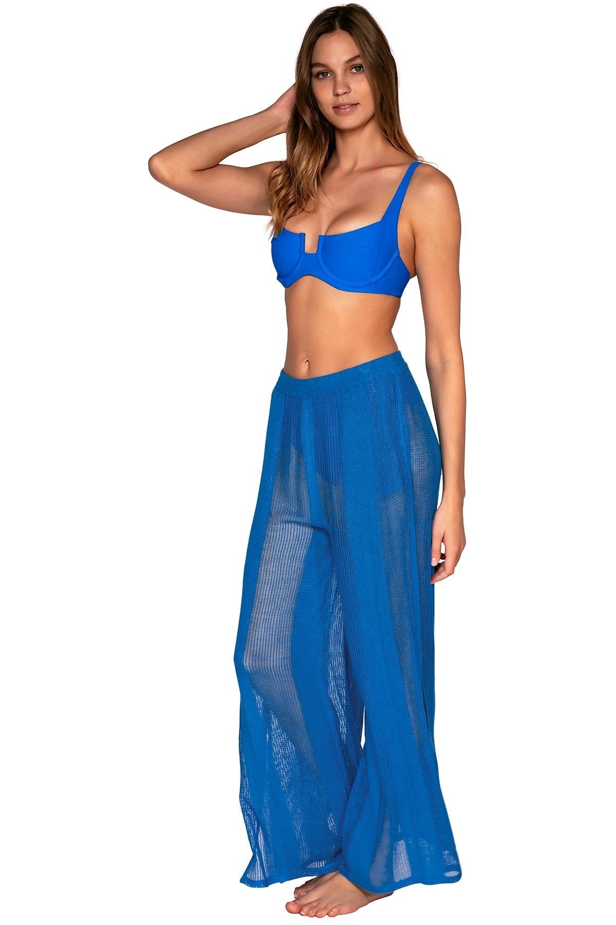 Side view of Sunsets Electric Blue Breezy Beach Pant