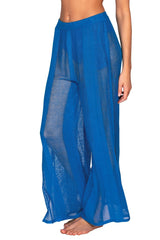 Side view of Sunsets Electric Blue Breezy Beach Pant