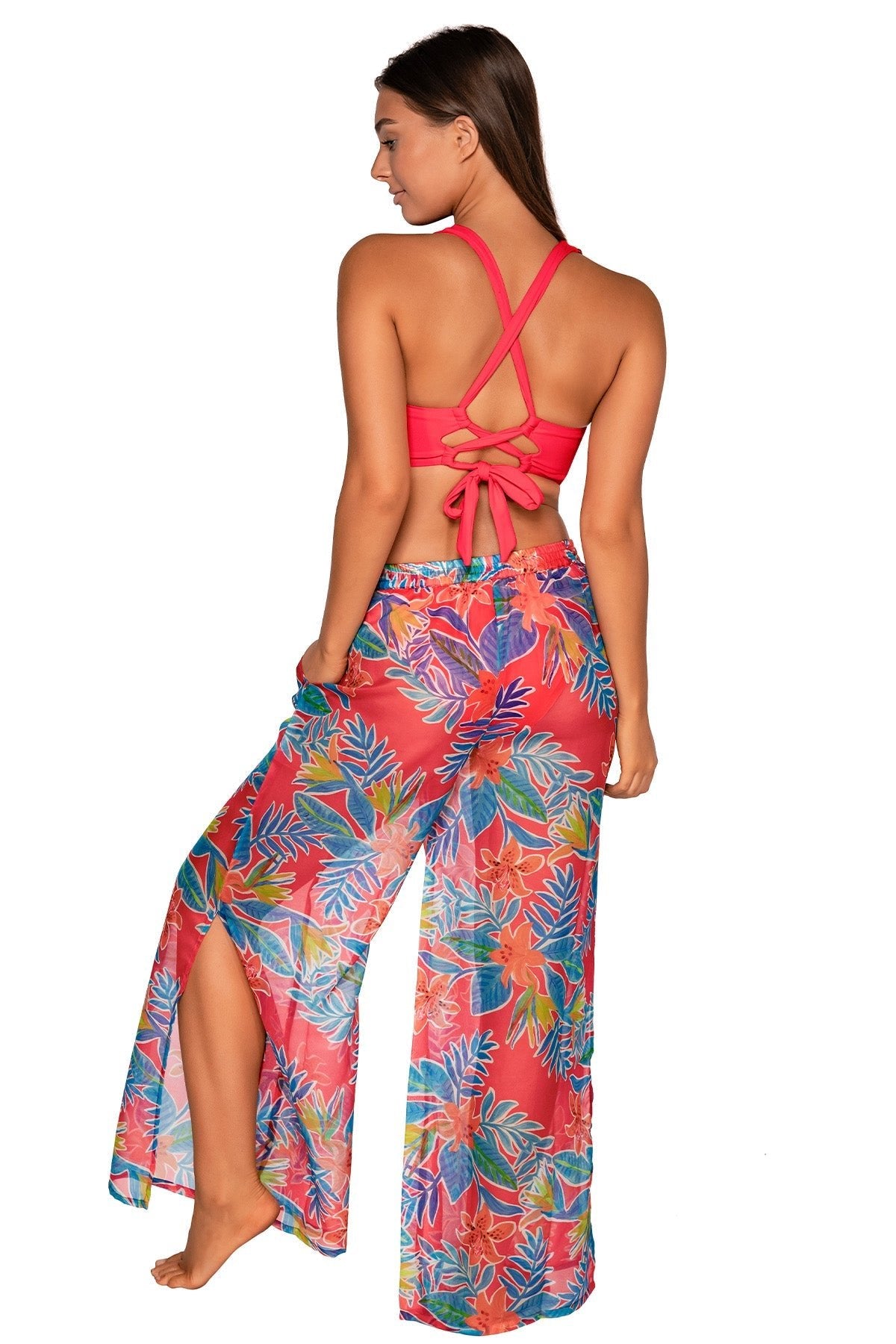 Back view of Sunsets Tiger Lily Breezy Beach Pant