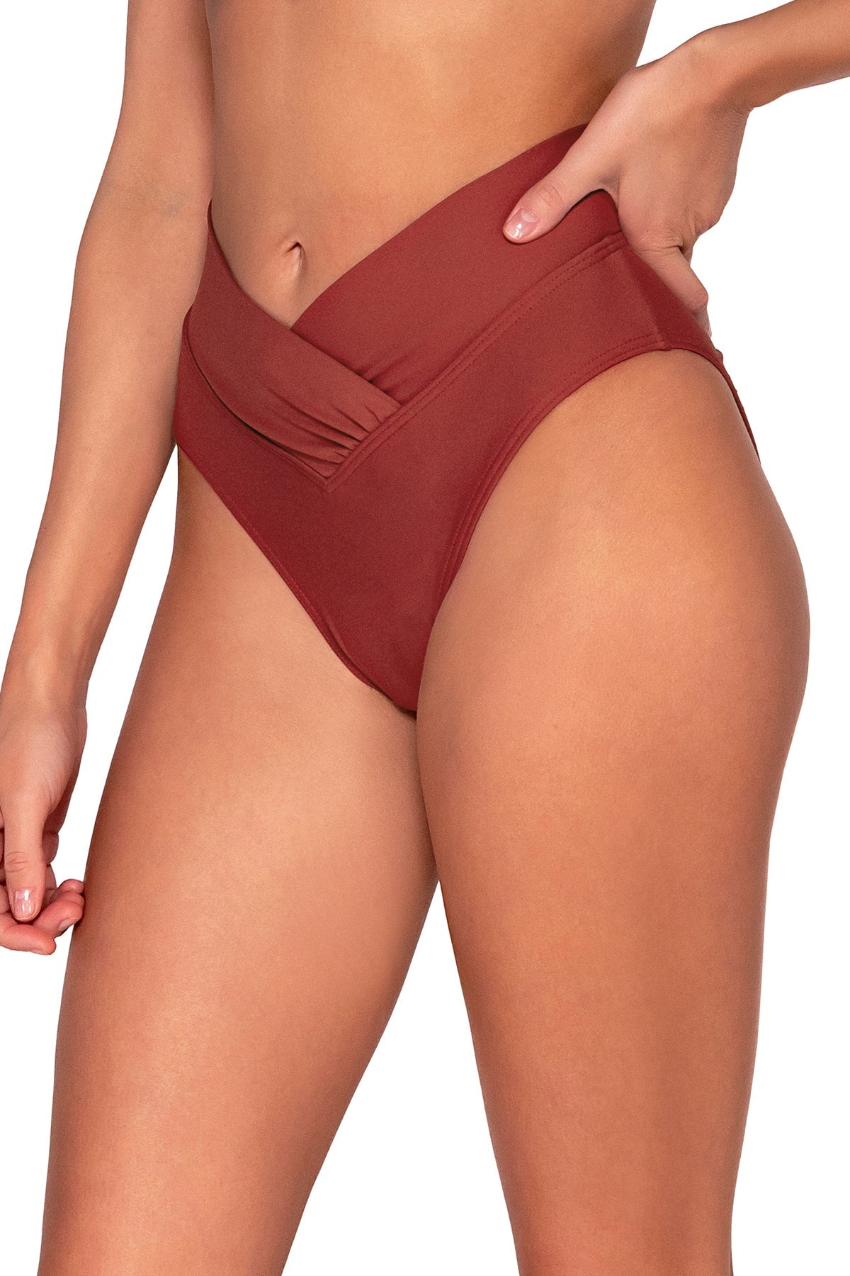 Side view of Sunsets Tuscan Red Summer Lovin V-Front Bottom