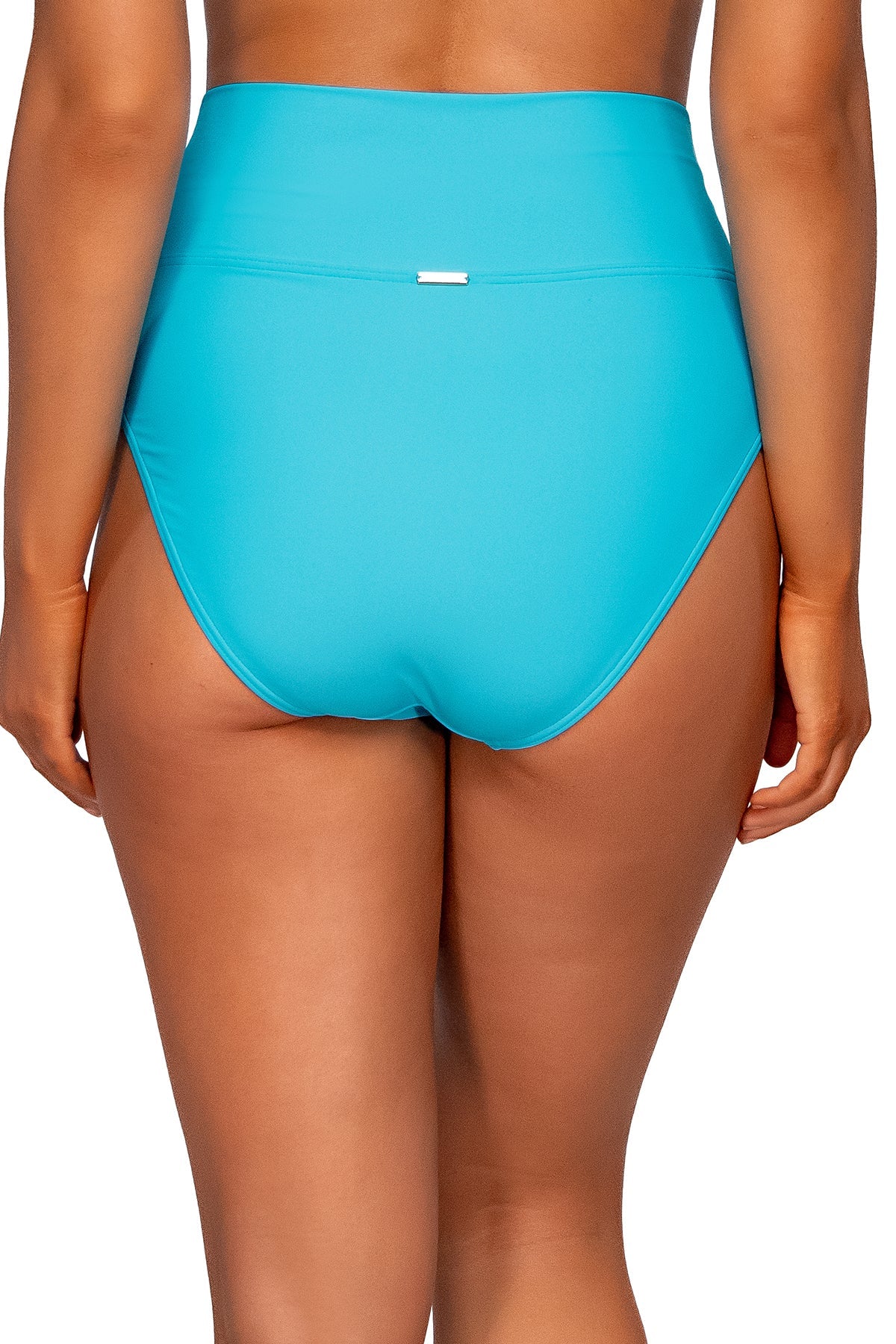 Back view of Sunsets Blue Bliss Hannah High Waist bikini bottom