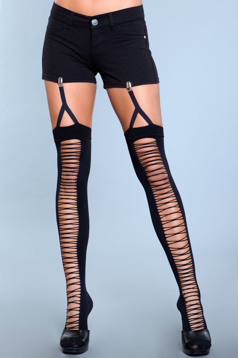 Women's Opaque Clip Garter Thigh High Stockings – Illusion 1929