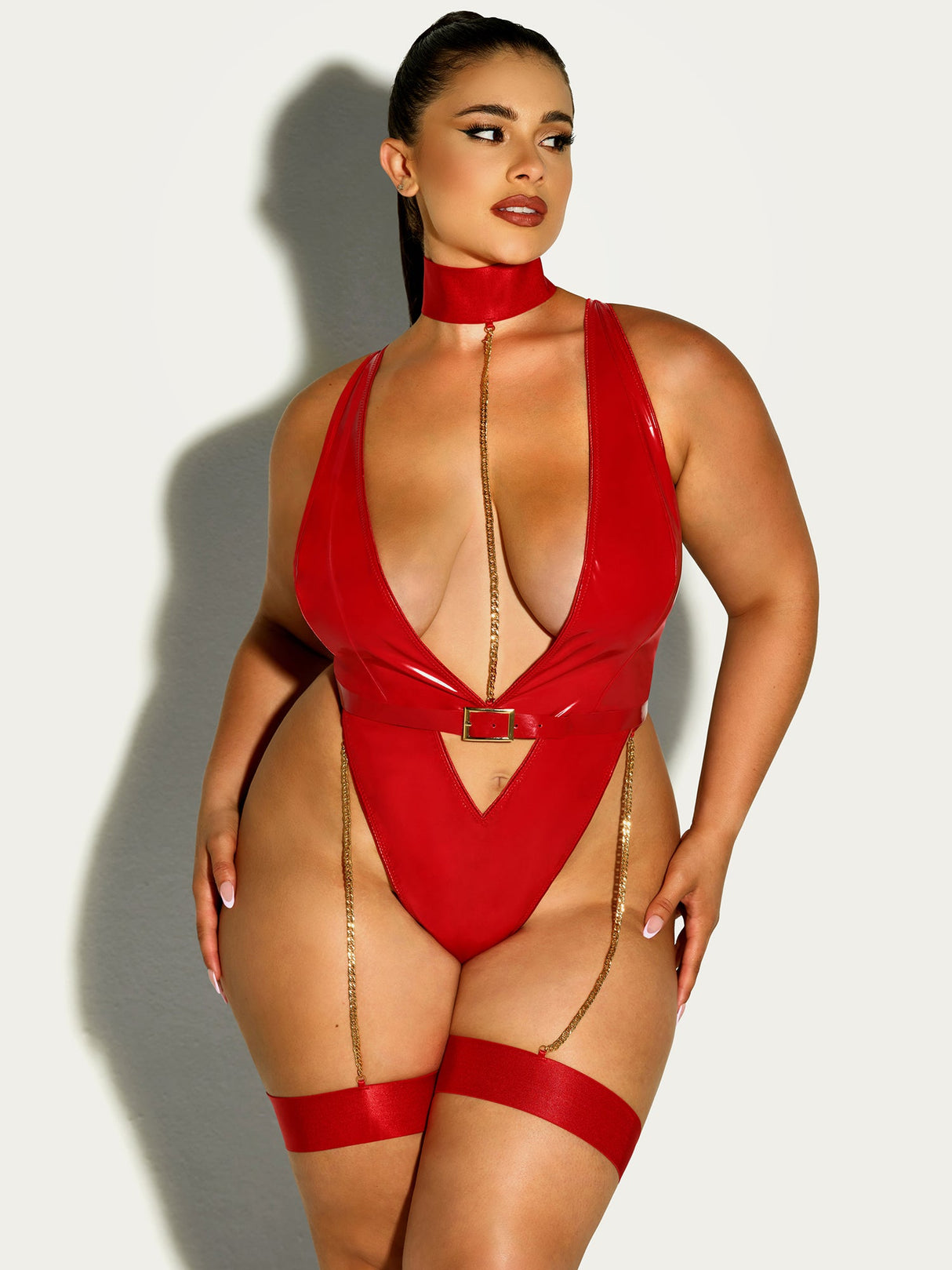 Curvy Fetish Harness Haven Plunge Teddy