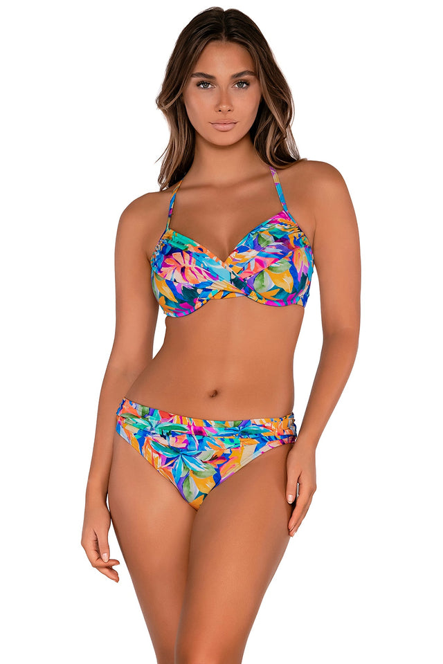 Front view of Sunsets Alegria Crossroads Underwire bikini top with Alegria Unforgettable Bottom swim hipster