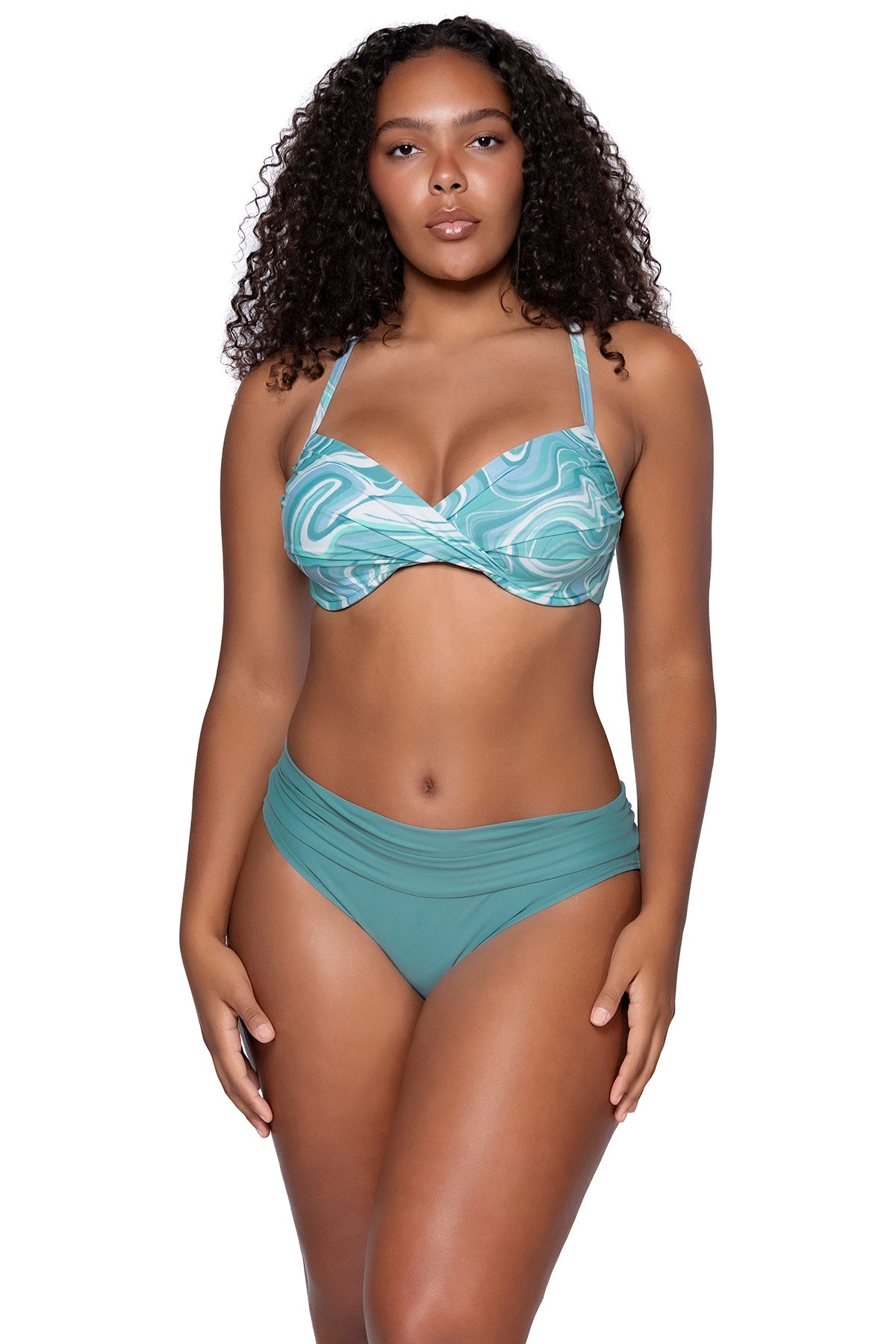 Front view of Sunsets Moon Tide Crossroads Underwire Top