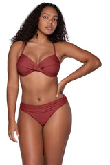 Front view of Sunsets Tuscan Red Crossroads Underwire Top