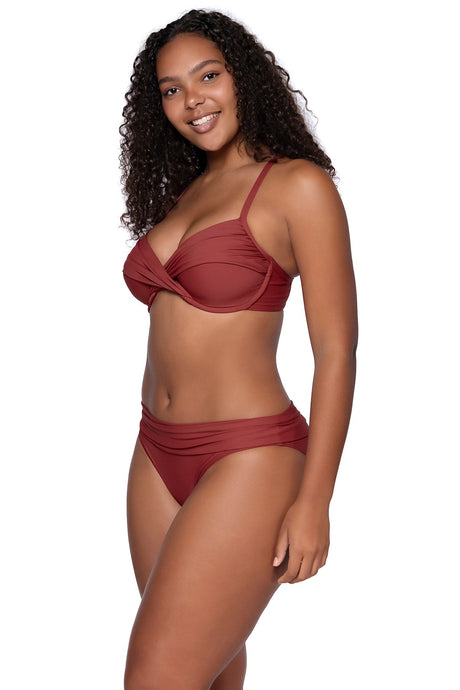 Side view of Sunsets Tuscan Red Crossroads Underwire Top