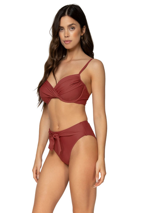 Side view of Sunsets Tuscan Red Tessa Tie High Rise Bottom