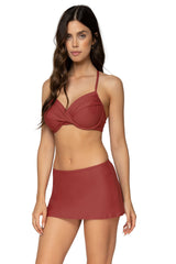 Side view of Sunsets Tuscan Red Kokomo Swim Skirt