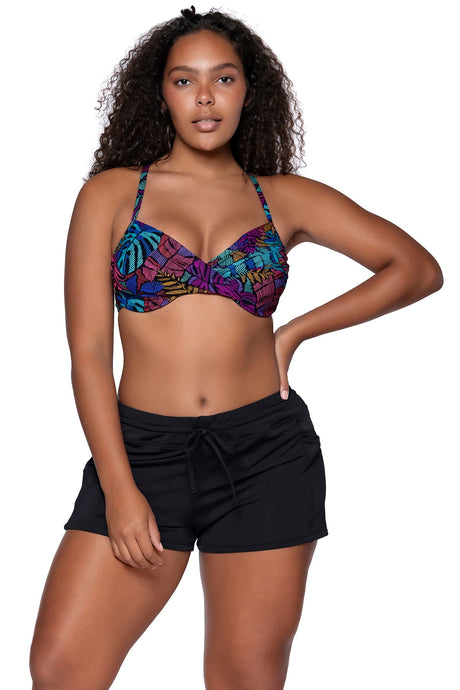 Front view of Sunsets Panama Palms Crossroads Underwire Top