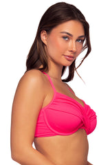 Side view of Sunsets Neon Pink Crossroads Underwire Top