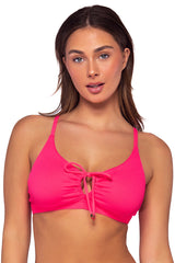 Front view of Sunsets Neon Pink Kauai Keyhole Top