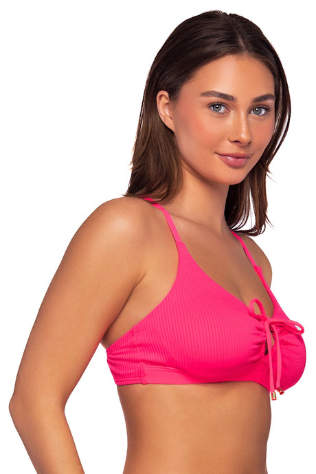 Side view of Sunsets Neon Pink Kauai Keyhole Top