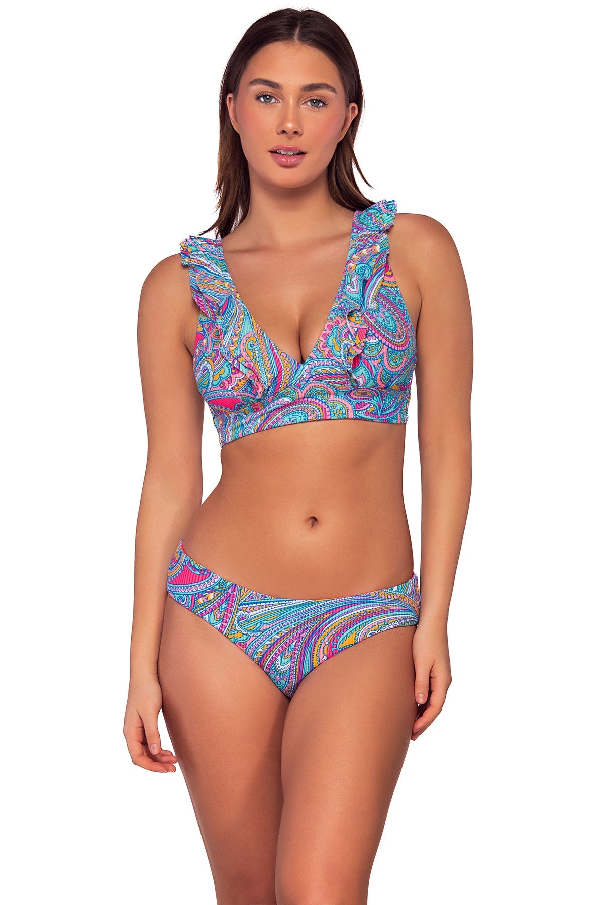 Front view of Sunsets Paisley Pop Willa Wireless Top