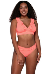 Front view of Sunsets Neon Coral Willa Wireless Top