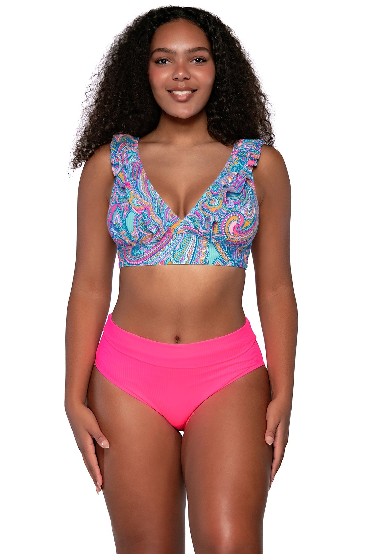 Front view of Sunsets Paisley Pop Willa Wireless Top