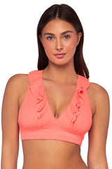 Front view of Sunsets Neon Coral Willa Wireless Top