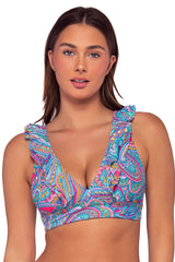 Front view of Sunsets Paisley Pop Willa Wireless Top