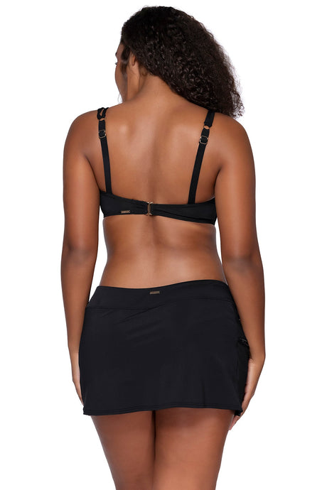 Back view of Sunsets Black Sporty Swim Skirt