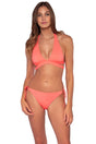 Front view of Sunsets Neon Coral Casey Halter Top