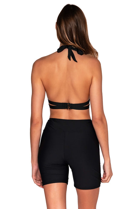 Back view of Sunsets Escape Black Bayside Bike Short