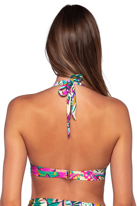 Back view of Sunsets Lush Garden Casey Halter Top