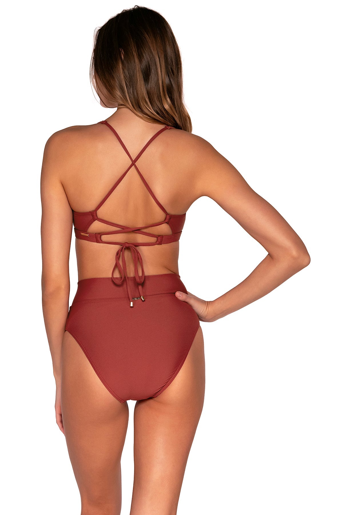 Back view of Sunsets Tuscan Red Summer Lovin V-Front Bottom